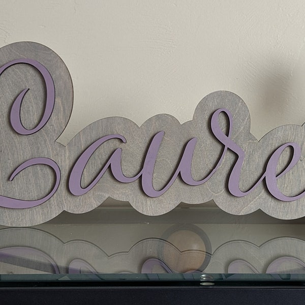 Child Name Sign made to personalize their room.  We Laser cut out your favorite font and let you pick your favorite colors and or stains.