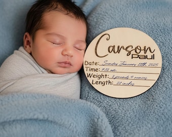 Baby Birth Stats Sign, Personalized Name Plaque, Baltic Birch Nursery Keepsake Gift