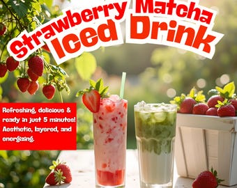 BEST RECIPE  Strawberry Matcha Recipe PDF | Vegan Summer Drink | Aesthetic Layered Cold Drink | Strawberry Matcha Layered Drink Recipe