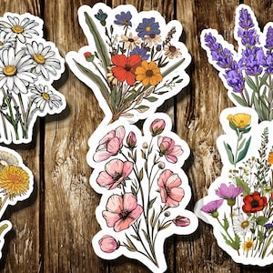 wildflower stickers, holographic  stickers, waterproof stickers, flower stickers,