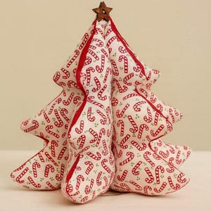 Vintage Style Stuffed Christmas Tree – 7in Fabric Tree Décor with Wood Button Star