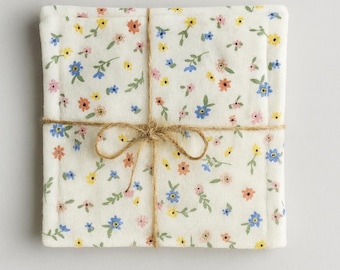 Handmade Quilted Mug Rugs - Set of 4 Cotton Fabric Coasters