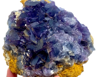Blue Purple Fluorite with Calcite: Large Crystal Specimen, Pakistan