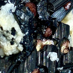 102 Carat Unique Schorl Var Black TOURMALINE Crystals Combine With GARNET On Feldspar Specimen From PAKISTAN Size: 38x21x19 mm