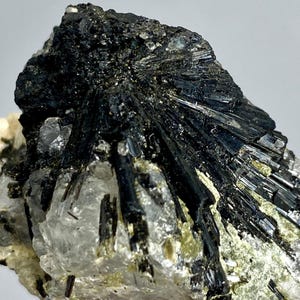 153 Carat Unique Schorl Var Black TOURMALINE Crystals Combine With QUARTZ Crystal Specimen From PAKISTAN Size: 44x34x22  mm