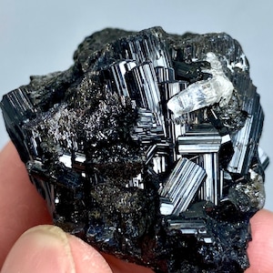 214 Carat Unique Schorl Var Black TOURMALINE Crystals Combine With QUARTZ Crystal Specimen From PAKISTAN Size: 38x35x27 mm