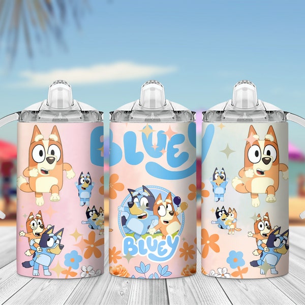 Blue Dog 12oz Kids Flip Top Sippy Cup Tumbler Wrap, 12oz Straight Tumbler Sublimation PNG, Childrens Cartoon Tumbler Wrap For Kids, Download