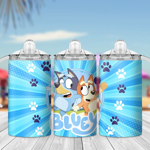 Blue Dog 12oz Kids Flip Top Sippy Cup Tumbler Wrap, 12oz Straight Tumbler Sublimation PNG, Childrens Cartoon Tumbler Wrap For Kids, Download