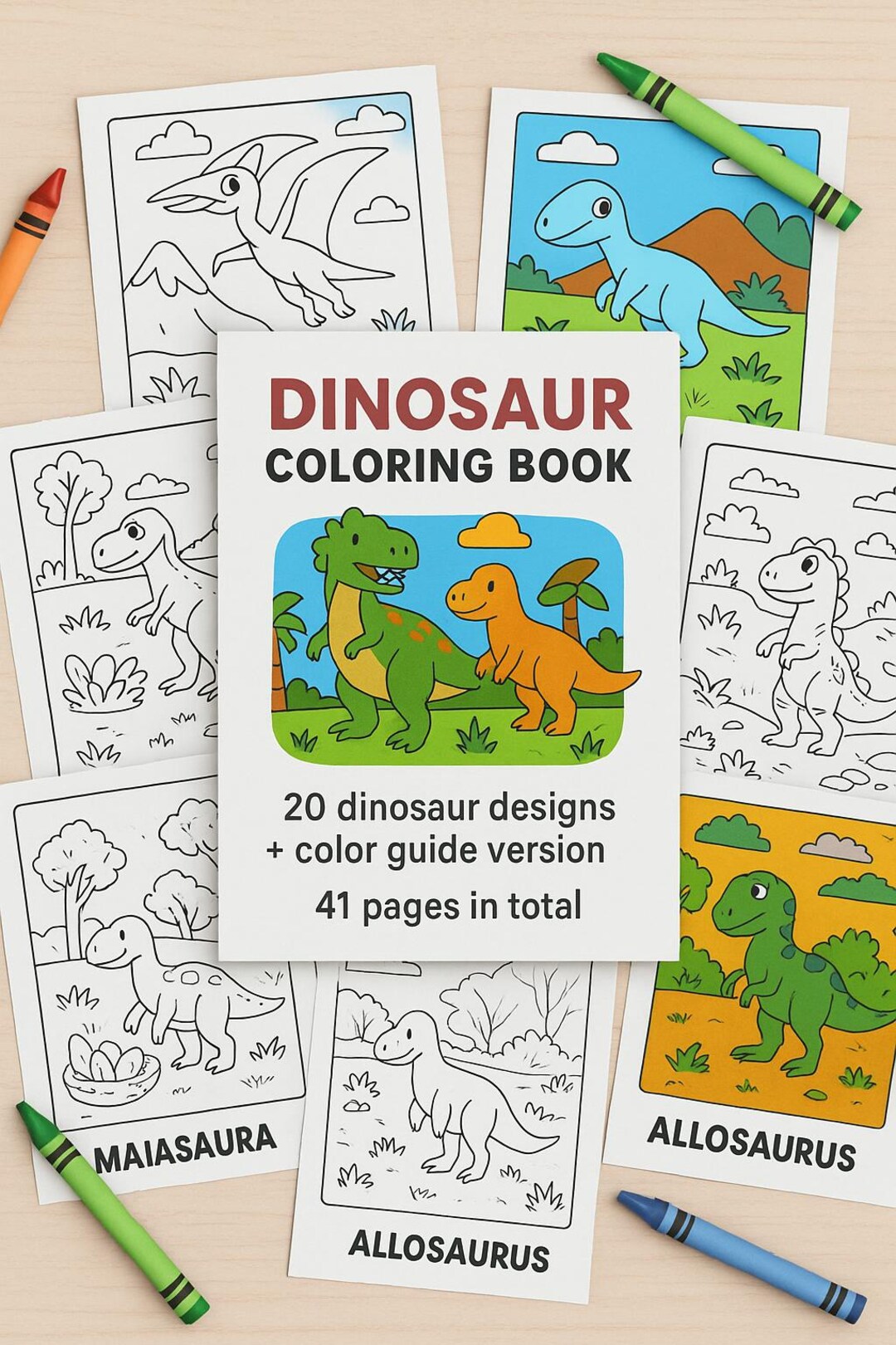 Dinosaur Coloring Book for Kids - 41 Printable Pages - 20 Dinosaurs ...