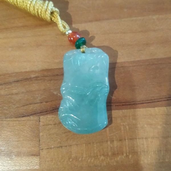 Bamboo Jadeite Jade Grade A Pendant Green Icy Translucent Certified