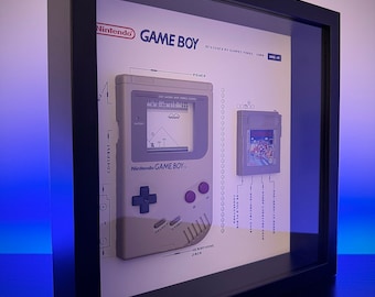 MiniBoy - Framed Super Mario Themed Classic Gameboy Disassembly Art. Teardown Display in Recessed Frame, Custom Gameboy Print Design.
