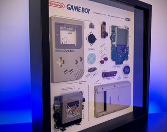 Framed Super Mario Themed Classic Gameboy Disassembly Art. Teardown Display in Recessed Frame, Custom Gameboy Print Design.