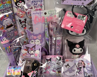 Box Kawaii Kuromi de Sanrio : Une collection adorable de papeterie et accessoires kawaii, fournitures scolaires, boîte cadeau Mystère !