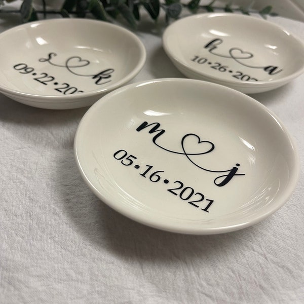 Personalized Engagement Ring Dish | Custom Jewelry Holder | Bride To Be Gift | Bridal Wedding Ring Bowl | Couples Initial Gift Idea
