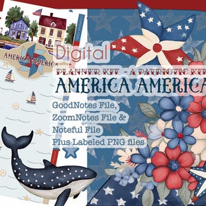 Kit di adesivi digitali America America per planner digitali: file Goodnotes, ZoomNotes e NOTEFUL inclusi PIÙ file PNG etichettati