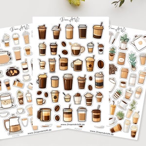 Kaffeebechern Stickerbögen Bundle - Aufkleber, Braun, Beige,Kaffeebecher, Cartoon Design, Deko, Bullet Journal Scrapbook Planer Sticker