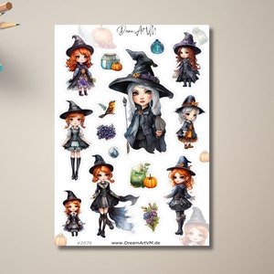 Kleine heksen sticker vel - stickers, magie, aquarel, spreuken, plakboek, notebooks, Bullet Journal laptop, mobiele telefoon, Tarot - #2076
