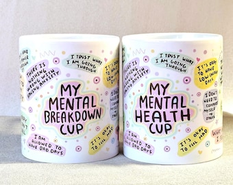 Tazza in ceramica "La mia salute mentale" / Tazza "Esaurimento mentale" - Affermazione | 2 misure, 2 design, tazza da caffè, regalo di Natale