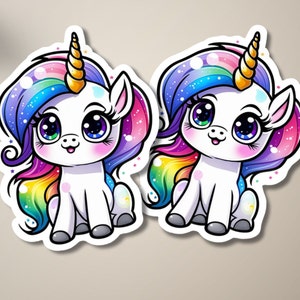 Set di adesivi unicorno con criniera arcobaleno - 2 adesivi per bambini e adulti, laptop, cellulare, quaderni, album, diario - #2078
