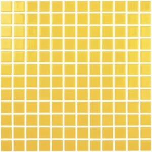 May include: A sheet of small, square, yellow mosaic tiles.