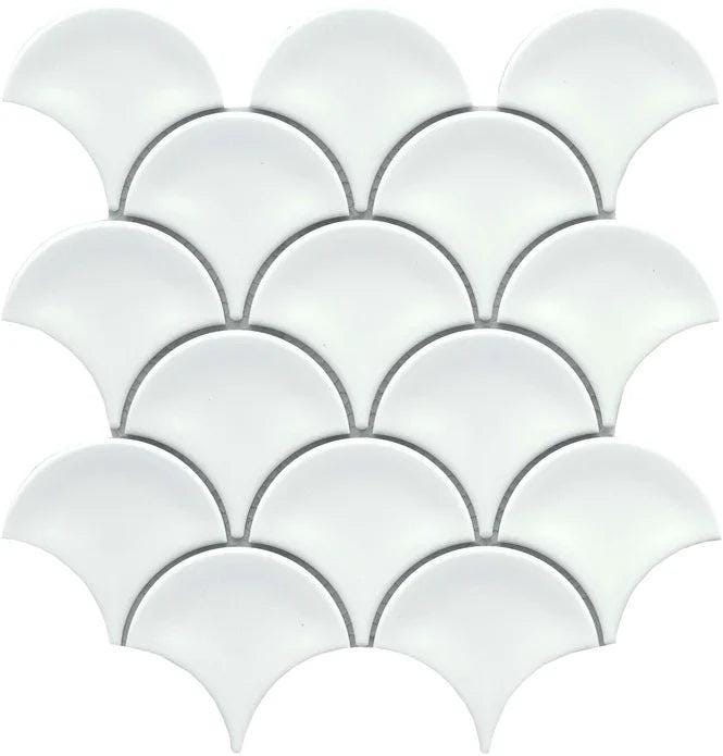 classic 3x4 white fan/fish scale glossy porcelain mosaic tile rewawh1011mfn