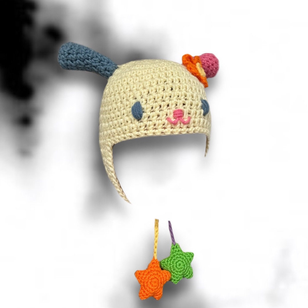 Usahana Flower Crochet Bunny Ear Beanie Hat With Ear Flaps