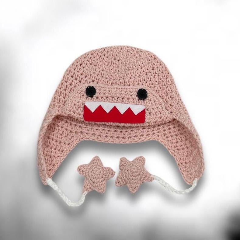 Domo Crochet Beanie Ushanka Trapper Hat With Star Strings - Etsy