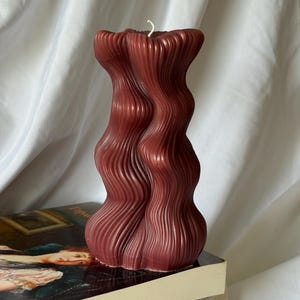 Large Wavy Pillar Candle | Textured Soy Wax Decor | Modern Sculptural Gift for Home
