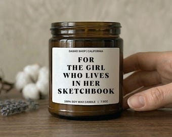 Vela "Para la chica que vive en su cuaderno de bocetos", regalo para artistas e ilustradores, decoración estética para estudios de arte, frasco minimalista de cera de soja.