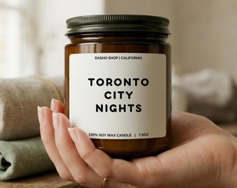 Świeca Toronto City Nights, estetyczny prezent podróżny do Kanady, wystrój w stylu CN Tower, wosk sojowy „Północ w Toronto”, prezent „Urban Soul”, nowoczesny prezent