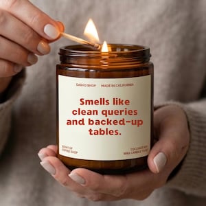 Database Administrator Gift Funny SQL Engineer Candle Smells Like Clean Queries Backed-Up Tables Database Architect Present Soy Wax Candle
