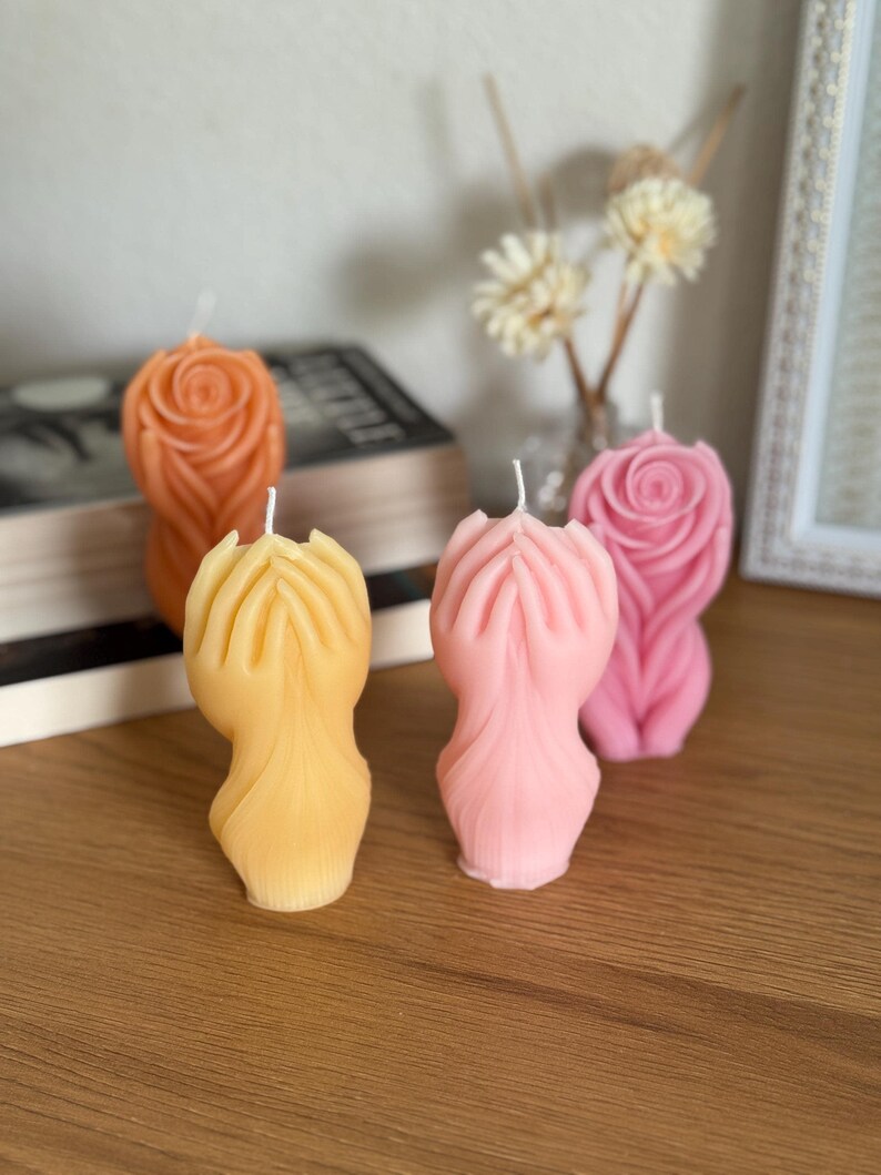 Świeca sojowa Yoni Rose Vulva Shape Body Positive Decor, świeca artystyczna dla bogini, wyjątkowy, uwodzicielski prezent na wieczór panieński, dekoracja promująca dobre samopoczucie seksualne zdjęcie 7