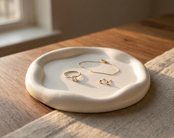 White Gypsum Jewelry Tray, Minimalist Trinket Dish, Modern Concrete Home Decor, Aesthetic Ring Holder, Coffee Table Organizer, Catchall Tray