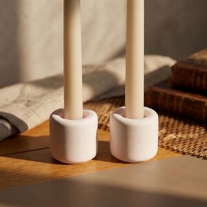 Minimalist Round Candle Holder, White Gypsum Taper Stand, Modern Wedding Centerpiece, Aesthetic Coffee Table Decor, Scandi Style Home Gift