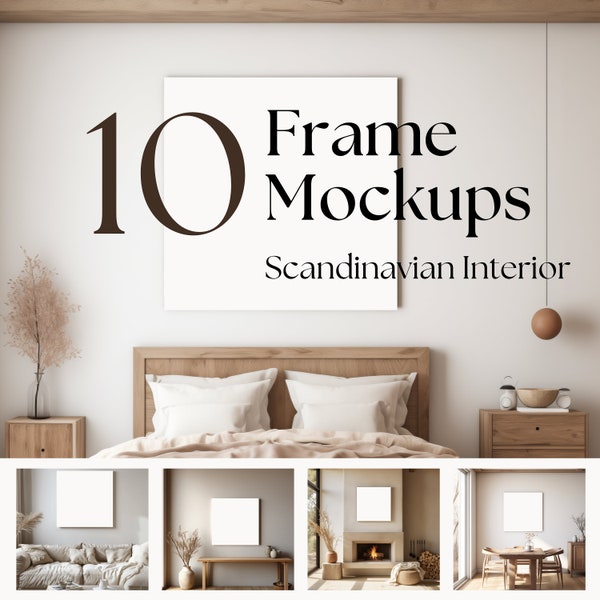 Lot de 10 maquettes de cadres minimalistes | Intérieur scandinave | salon, cheminée, chambre, bureau, hall | Cottagecore | Objet intelligent PSD PNG