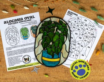 Alocasia Oval • Stained Glass Pattern • Digital Download • HOBBY LICENSE