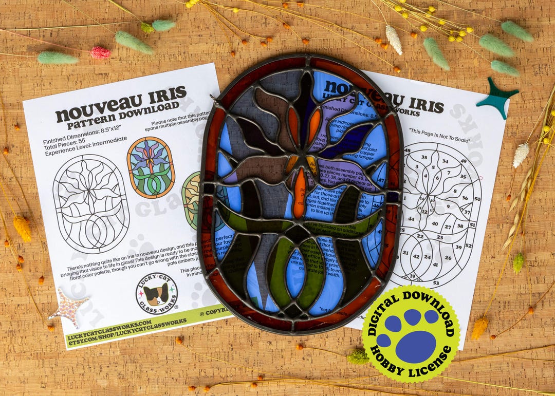 Nouveau Iris • Stained Glass Pattern • Digital Download • HOBBY LICENSE ...