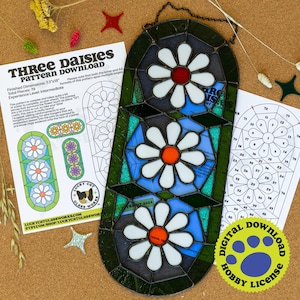 Three Daisies • Stained Glass Pattern • Digital Download • HOBBY LICENSE