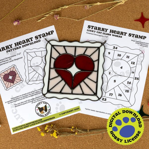 Starry Heart Stamp • Stained Glass Pattern • Digital Download • HOBBY LICENSE