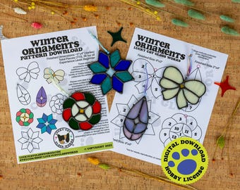Winter Ornaments • Stained Glass Pattern • Digital Download • HOBBY LICENSE