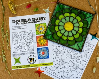 Double Daisy • Stained Glass Pattern • Digital Download • HOBBY LICENSE