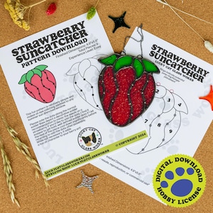 Strawberry Suncatcher • Stained Glass Pattern • Digital Download • HOBBY LICENSE
