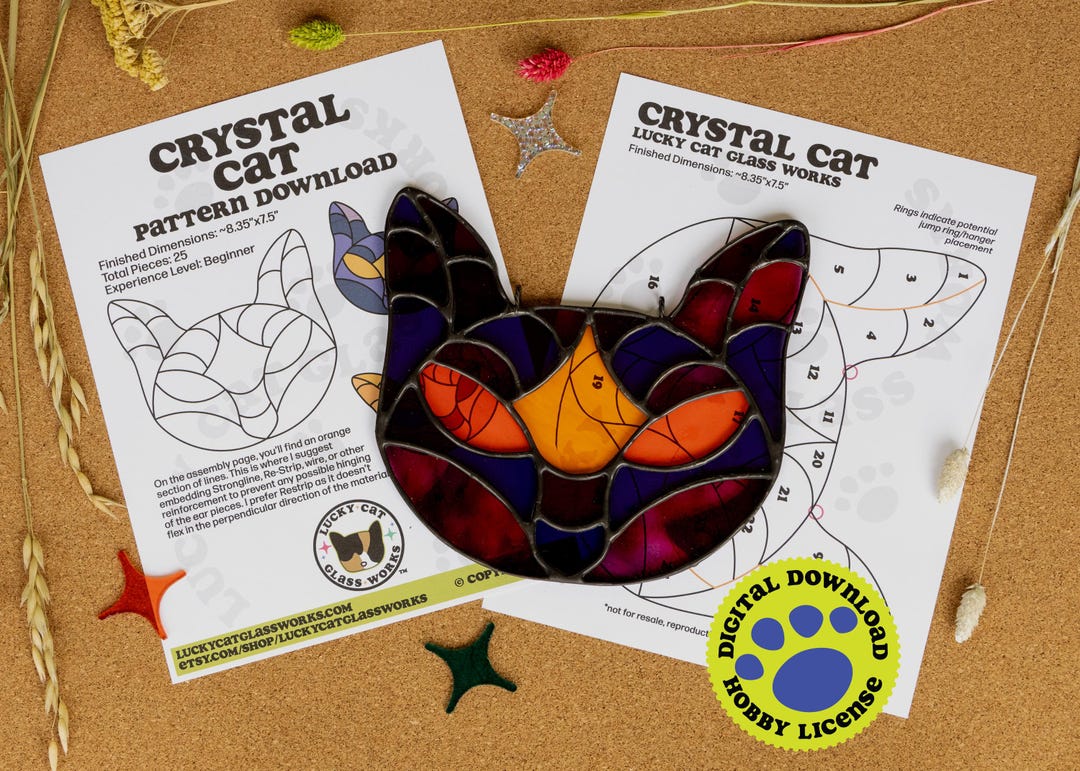 Crystal Cat • Stained Glass Pattern • Digital Download • HOBBY LICENSE ...