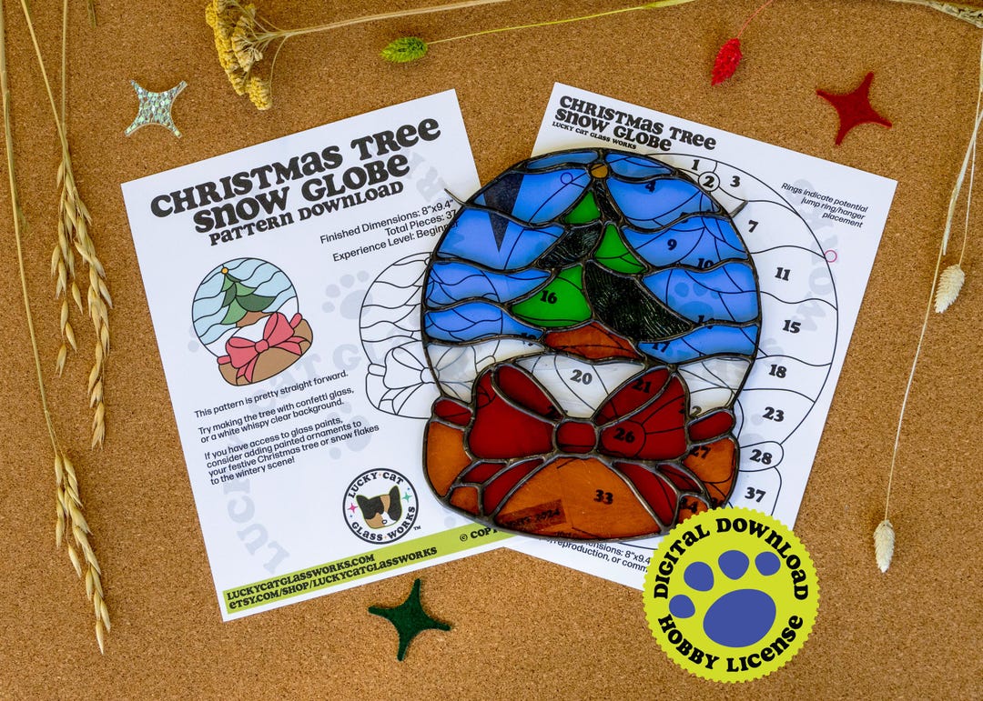 Christmas Tree Snow Globe • Stained Glass Pattern • Digital Download ...