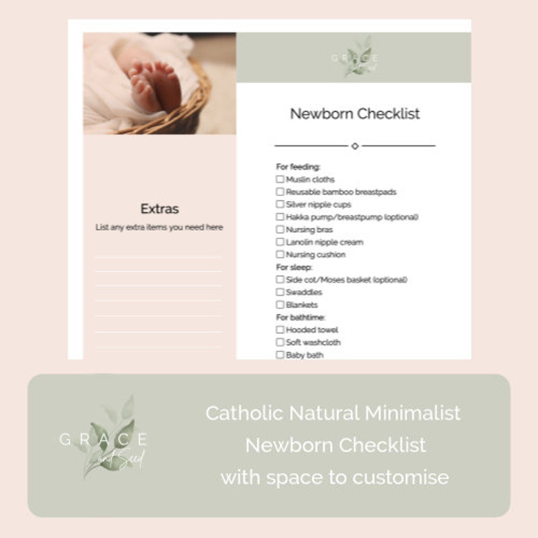 Printable Newborn Baby Checklist | Catholic Newborn Minimalist Essentials List | Natural Newborn ...
