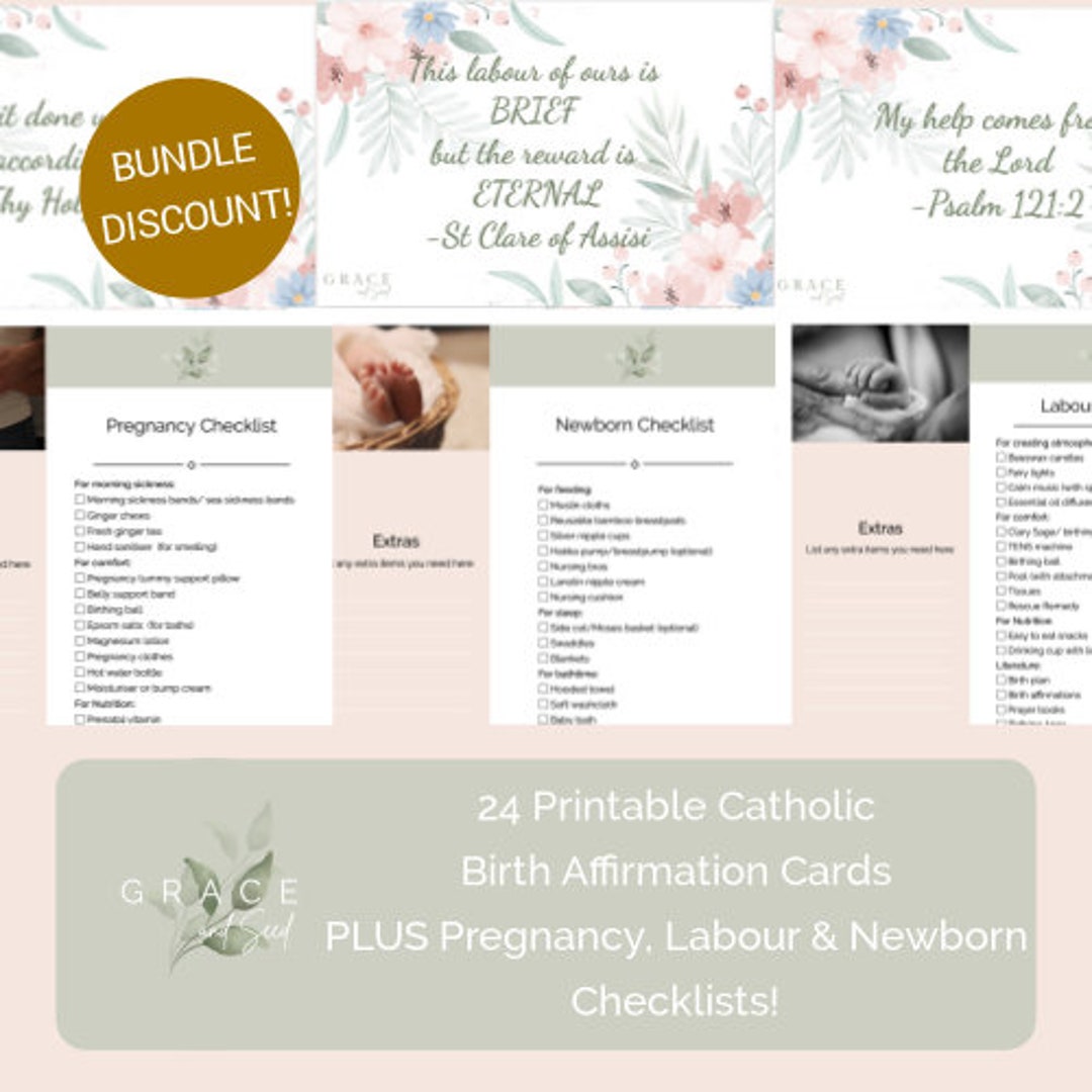 Affirmation Checklist Bundle of 24 Birth Affirmation Cards & Checklists | Catholic Birth ...