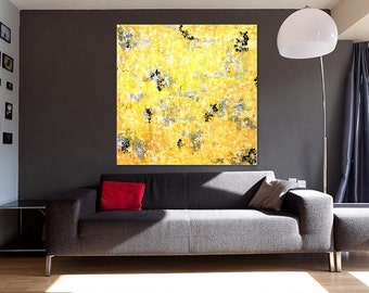 Warm Light - original abstract painting - 48x48 in - Contemporary art - Yellow and Grey