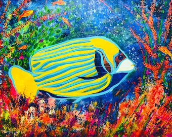 Tropical Fish Angel - Original painting 16x20in