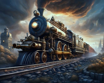 Steampunk Railroad digital download - 4:5 ratio - suitable for printing 8"x 10", 12" x 15" etc.