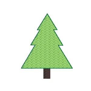 Pode incluir: Um desenho de árvore de Natal verde com um padrão texturizado. A árvore tem um tronco castanho escuro e um corpo verde claro com um contorno verde mais escuro. A imagem está em um fundo branco.